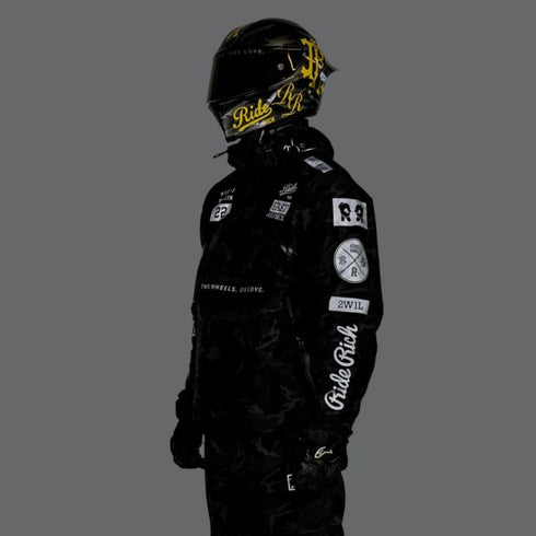 Ride Rich Concord Armoured GP Anorak Motorcycle Jacket - Black / Camo